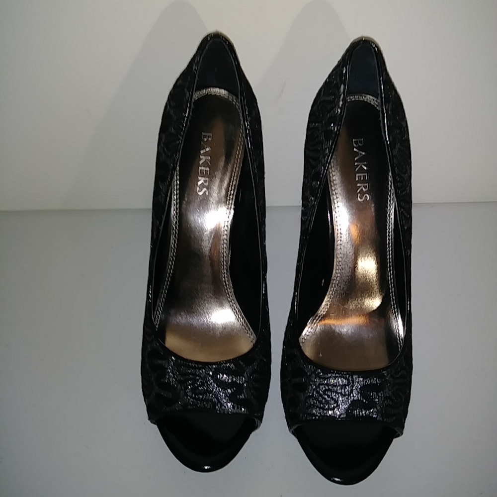 Bakers Multi Sparkle Platform Peep Toe Heels Euc - image 2